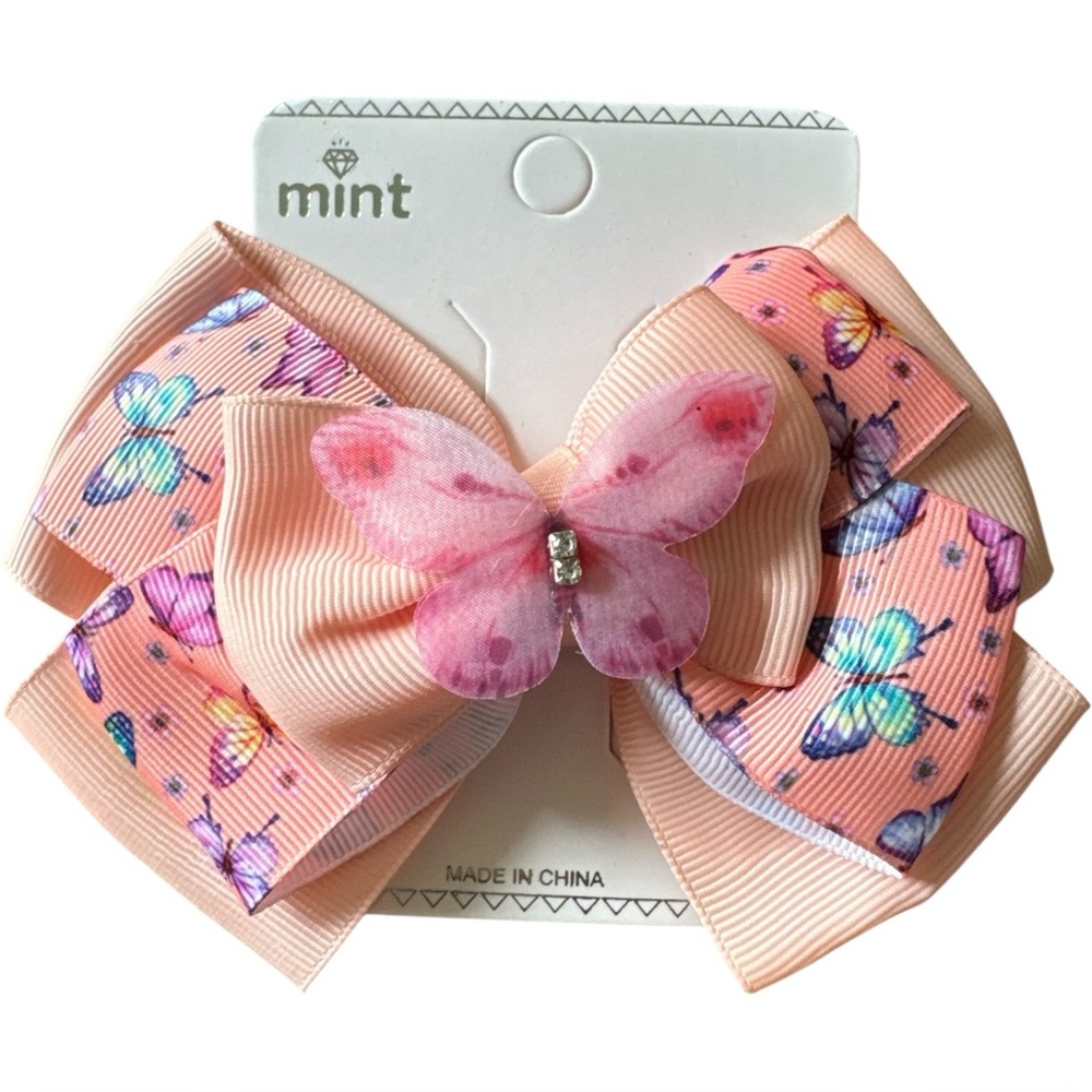 Mint Peachy Pink Butterfly Large 4” Bow Hair Clip NWT 3/$15✨